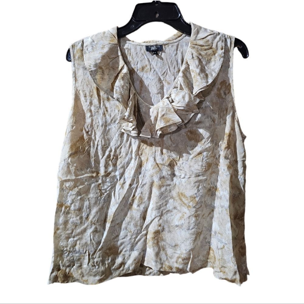 TALBOTS Tan Ruffle Silk Sleeveless Career Top Blouse‎ - Size 16W Petite